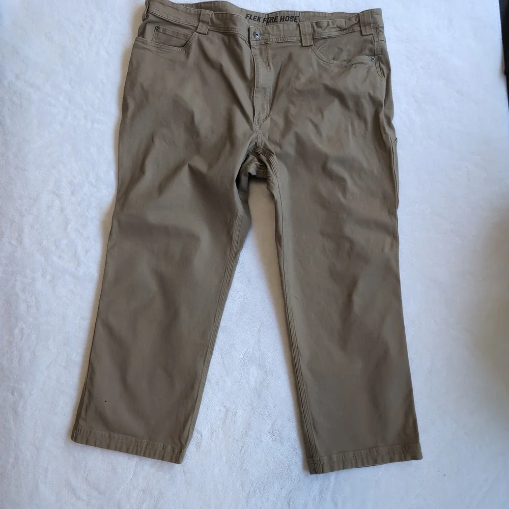 Duluth Trading Co Flex‎ Fire Hose Pants Mens 46x30 Khaki Tan Relaxed Work Cargo